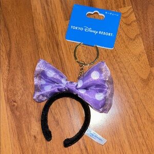 NWT Disney x Tokyo Disneyland Polka Dot Mini Minnie Big Bow Headband Keychain